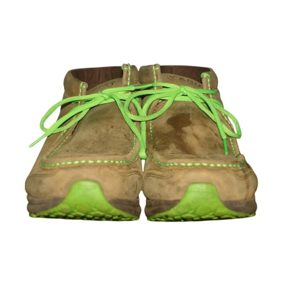 Ariat Spitfire Mens Brown Leather Chukka Boots Lime Green Accents Moc Toe